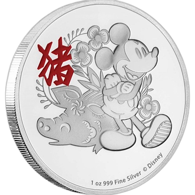 1 Troy ounce zilveren munt Disney Lunar Year of the Pig 2019 voorkant