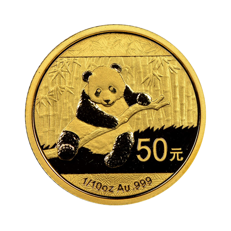 Obverse 1/10 oz gold Panda coin