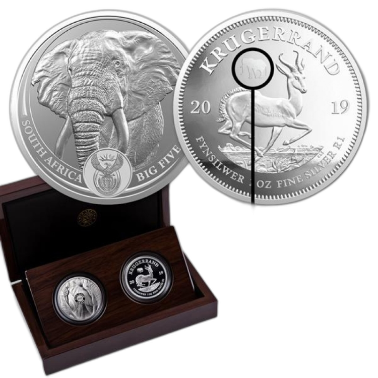 2 Troy ounce zilveren Krugerrand Proof Set Big 5 Elephant voorkant