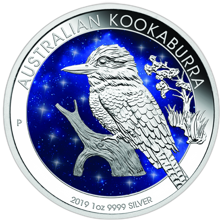 1 Troy ounce zilveren munt Glowing Galaxy Kookaburra 2019 voorkant