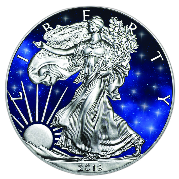 1 Troy ounce zilveren munt Glowing Galaxy American Eagle 2019 voorkant