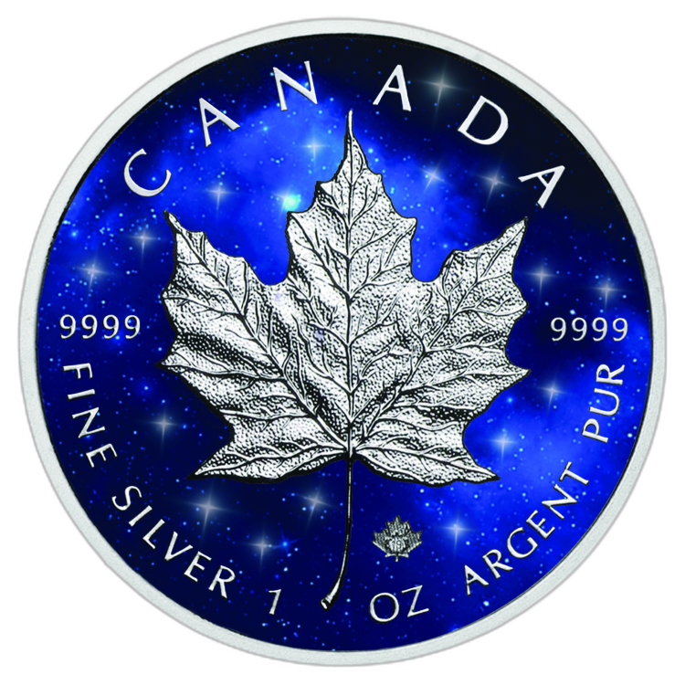 1 Troy ounce zilveren munt Glowing Galaxy Maple Leaf 2019 voorkant