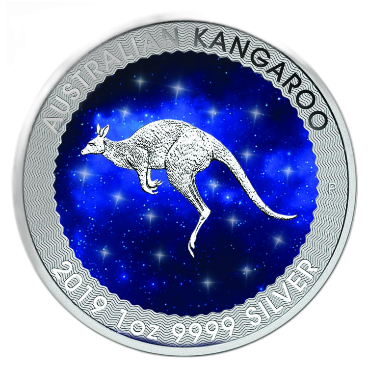 1 Troy ounce zilveren munt Glowing Galaxy Kangaroo 2019 voorkant