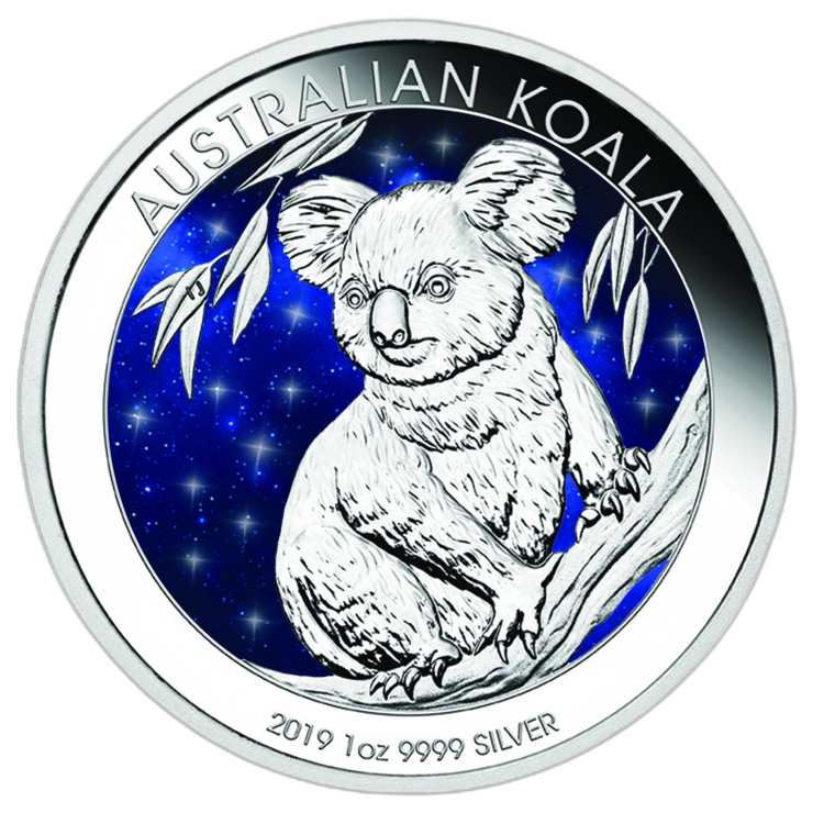 1 Troy ounce zilveren munt Glowing Galaxy Koala 2019 voorkant