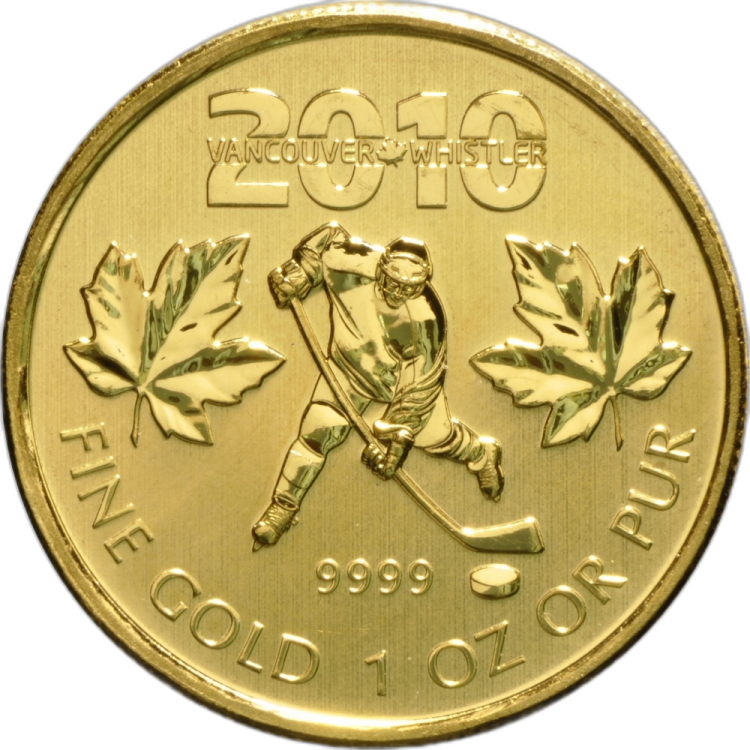 1 Troy ounce gouden munt Maple Leaf Vancouver 2010 voorkant