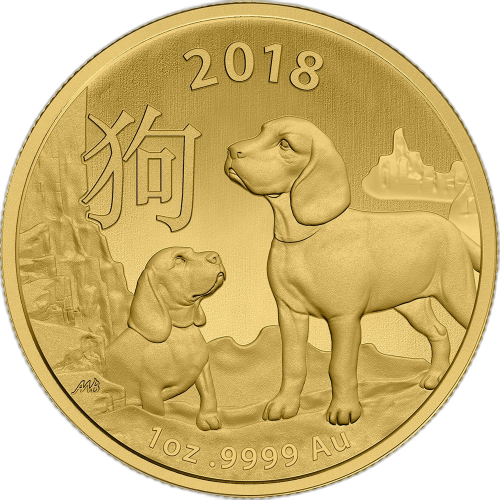 1 Troy ounce gouden munt China Lunar 2018 front