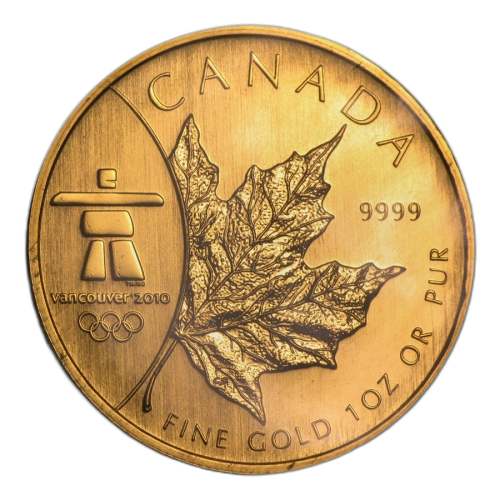 1 Troy ounce gouden munt Maple Leaf Vancouver Olympic 2008 front