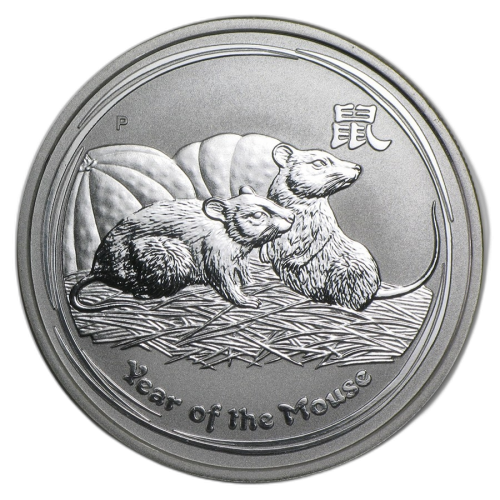 1 Troy ounce zilveren munt Lunar II 2008 zeldzaam voorkant