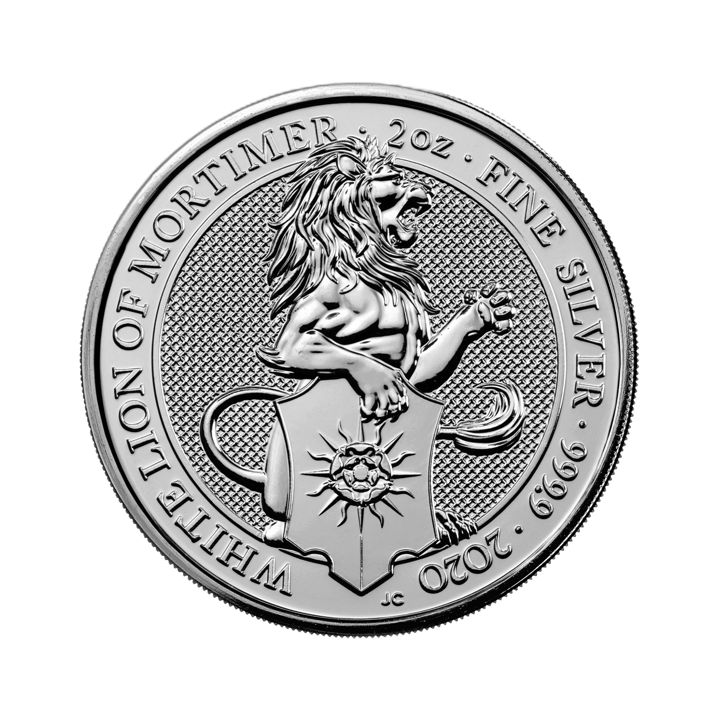 2 troy ounce zilveren munt Queens Beasts White Lion 2020 voorkant