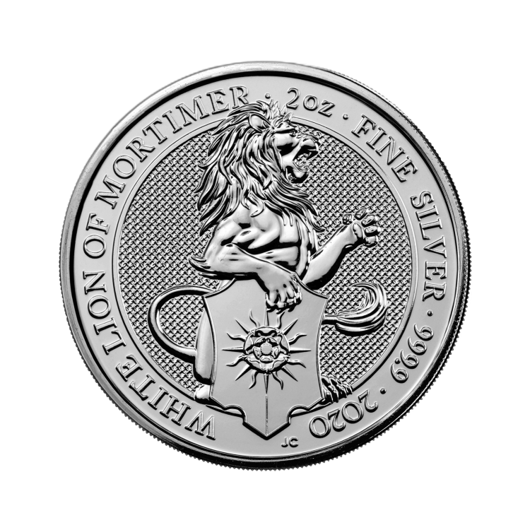 2 troy ounce zilveren munt Queens Beasts White Lion 2020 voorkant
