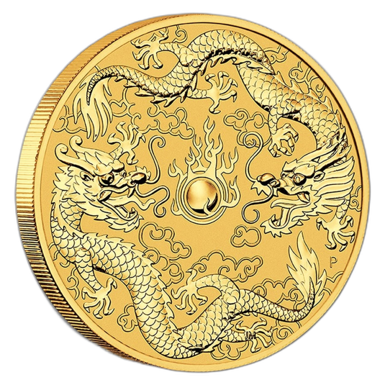 1 Troy ounce gouden munt dubbele Dragon 2020 voorkant