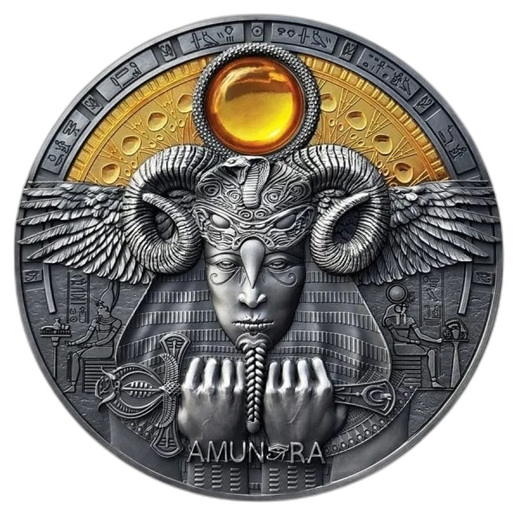 3 troy ounce zilveren munt Amun-Ra voorkant