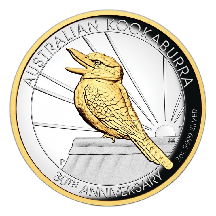 2 troy ounce gold gilded silver coin Kookaburra 2020 Proof front