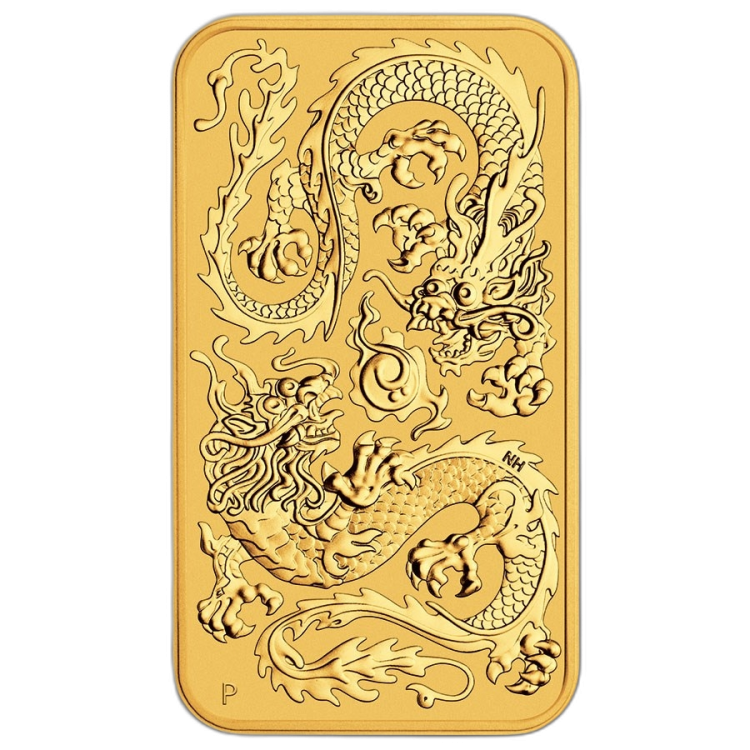 1 Troy ounce gouden muntbaar Rectangular Dragon 2020 voorkant