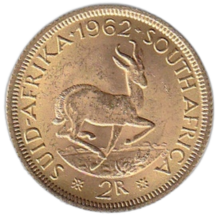 2 Rand gouden munt Zuid Afrika voorkant