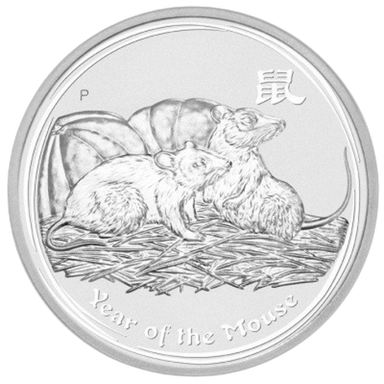 10 troy ounce zilveren Lunar munt 2008 Jaar van de Muis voorkant