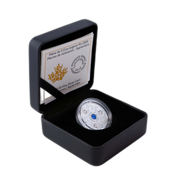 Silver coin september Birthstone Swarovski 2020 front