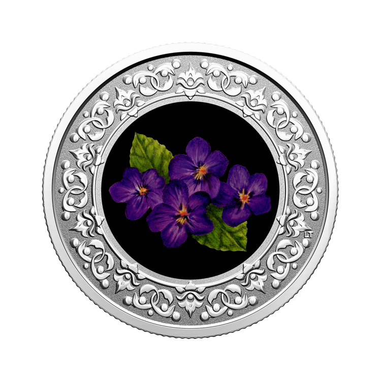 Silver coin Floral Emblems of Canada Purple Violet front