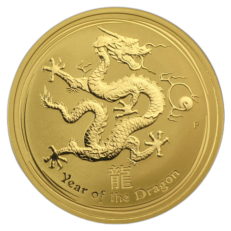 1/2 troy ounce goud Lunar munt 2012 - jaar van de draak voorkant