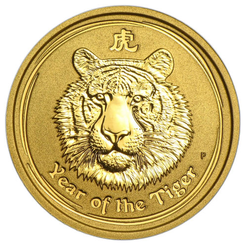 1/2 troy ounce Lunar gouden munt 2010 - jaar van de tijger voorkant