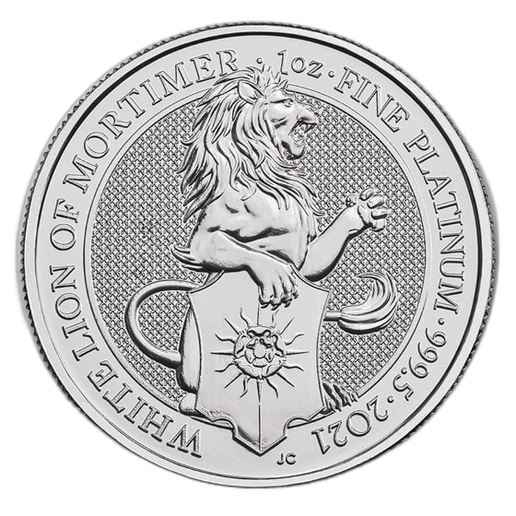 Queens Beasts White Lion 2021 platina munt 1 troy ounce voorkant