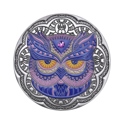 2 troy ounce silver coin Mandala Owl - Antique Finish 2020 front