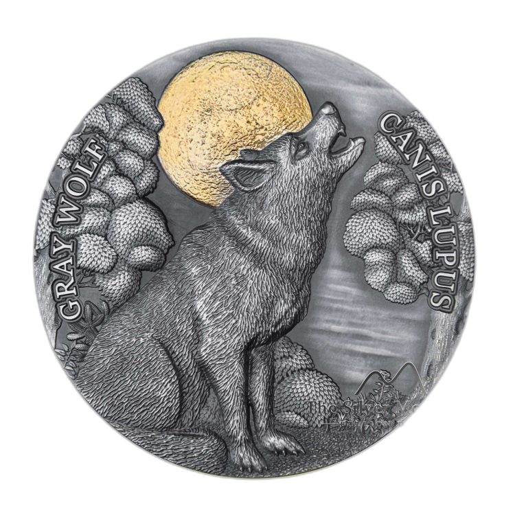 2 troy ounce zilveren munt Gray Wolf - antieke afwerking 2020 voorkant