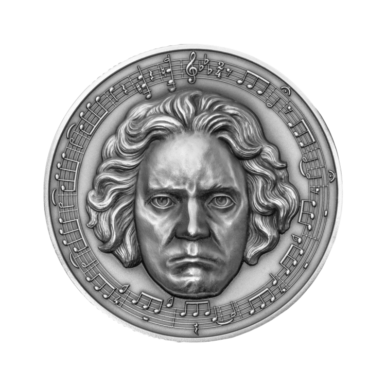 3 troy ounce zilveren munt Beethoven - antieke afwerking 2020 voorkant