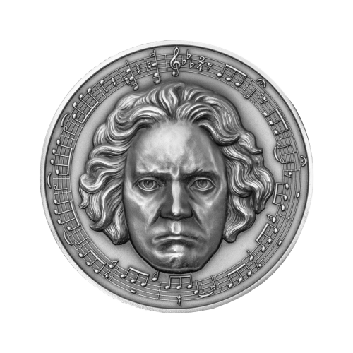 3 troy ounce zilveren munt Beethoven - antieke afwerking 2020 voorkant