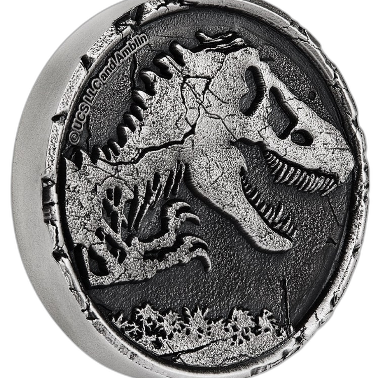 2 troy ounce zilveren munt Jurassic World 2021 voorkant