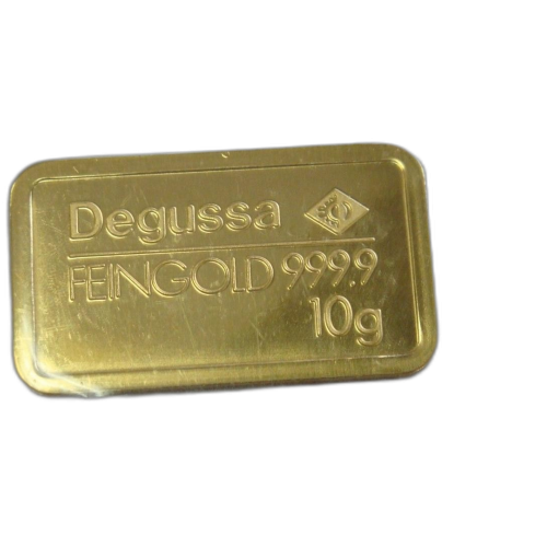 10 gram goldbar Degussa front