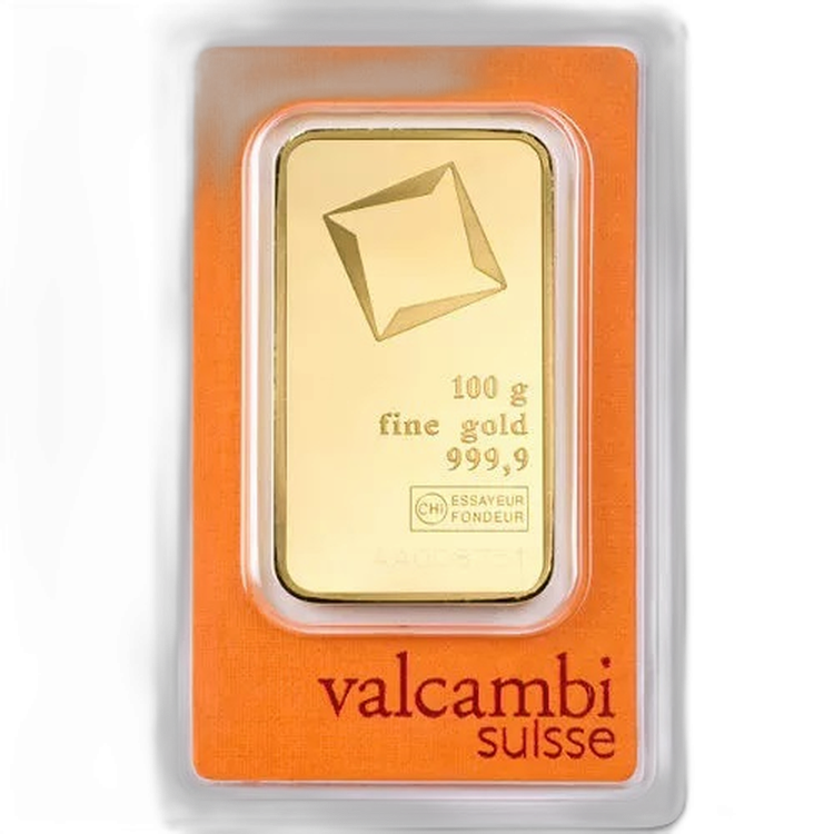 100 Gram goudbaar Valcambi voorkant