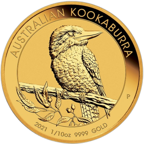 1/10 troy ounce gold Kookaburra coin 2021 front