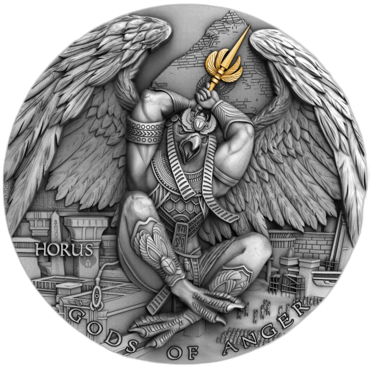 2 troy ounce zilveren munt God of Anger Horus Ultra High Relief 2020 voorkant