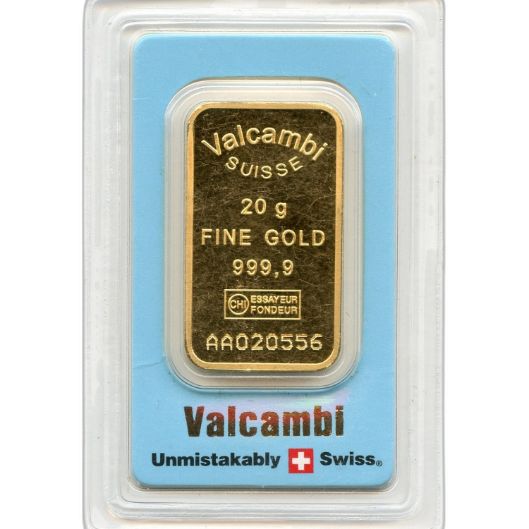 Goud baar 20 gram Valcambi voorkant