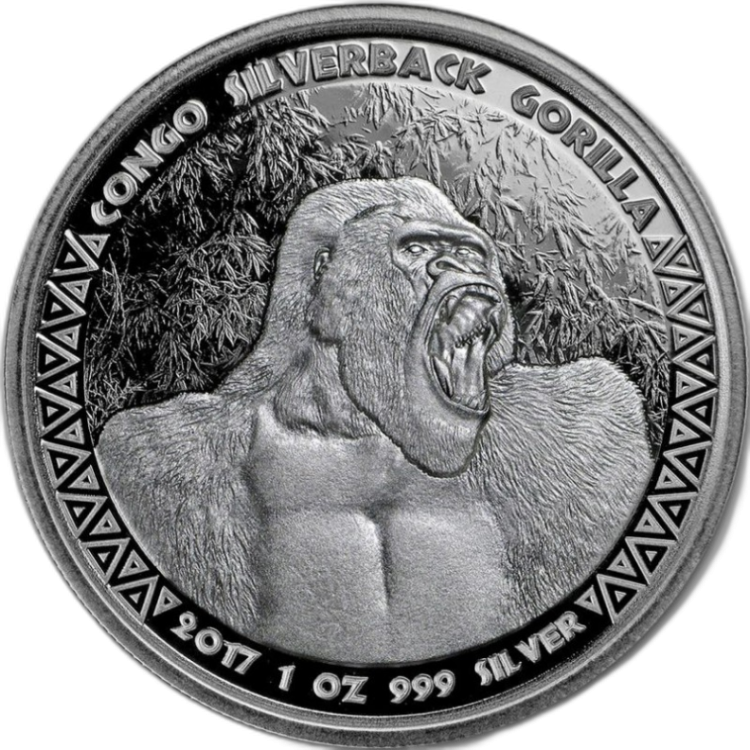 1 Kilogram zilveren munt Gorilla Congo 2017 voorkant