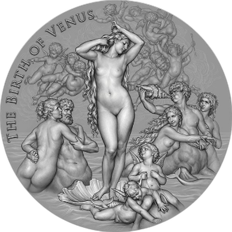 2 troy ounce zilveren munt Venus planeten en goden serie 2021 voorkant