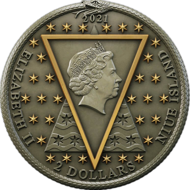 2 troy ounce zilveren munt Nicolas Flamel - Steen der Wijzen 2021 voorkant