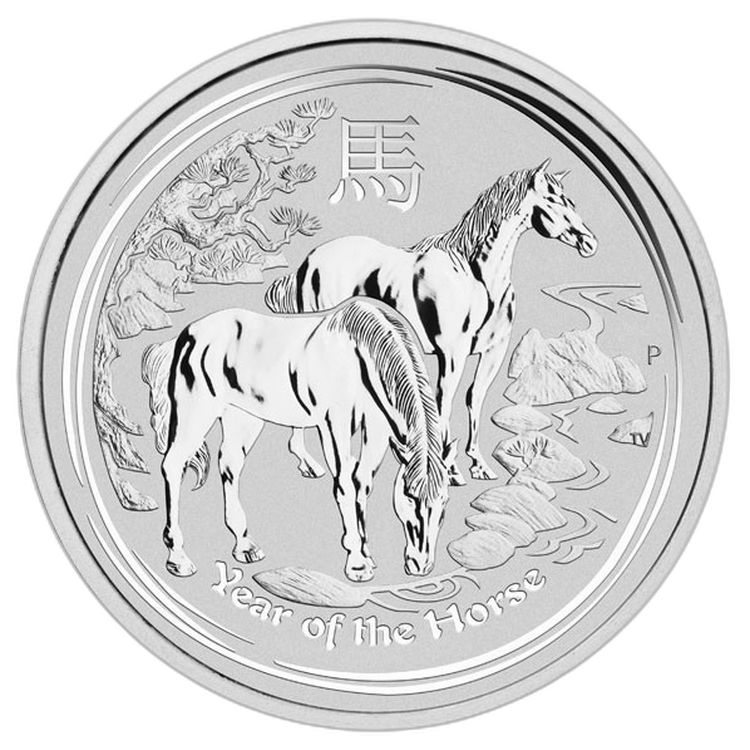 10 troy ounce zilver Lunar munt 2014 - jaar van het paard voorkant