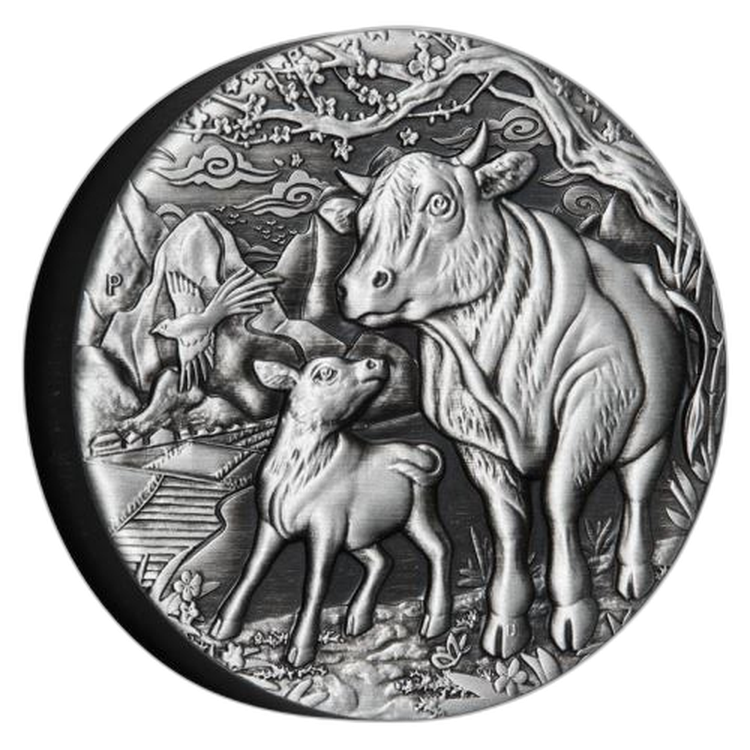 2 troy ounce zilveren munt Lunar jaar van de Os 2021 Proof voorkant