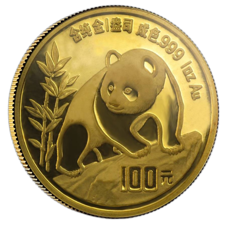 1 troy ounce gold Panda coin 1990 front