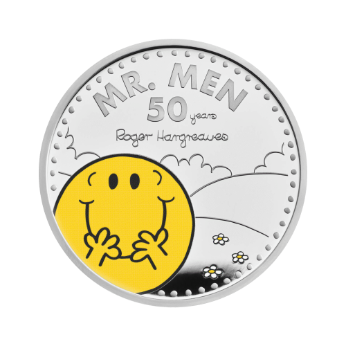 1 troy ounce zilveren munt Mr. Men little Miss-Mr. Happy 50th Anniversary 2021 voorkant