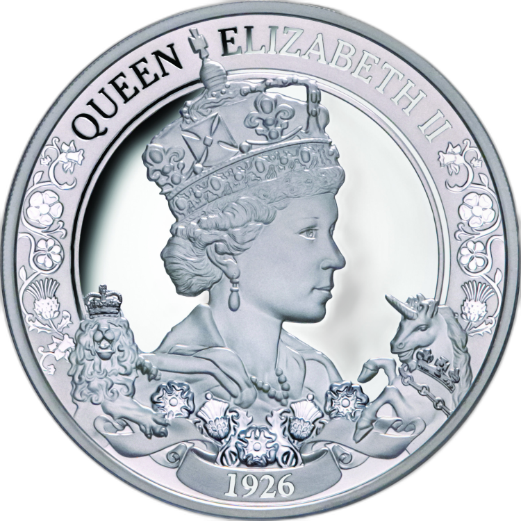 1 troy ounce silver coin Queen Elizabeth II 95th birthday 2021 proof front