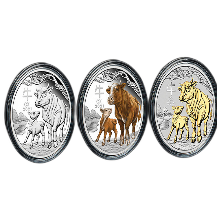 3x 1 Troy ounce zilveren munten Lunar jaar van de Os 2021 voorkant