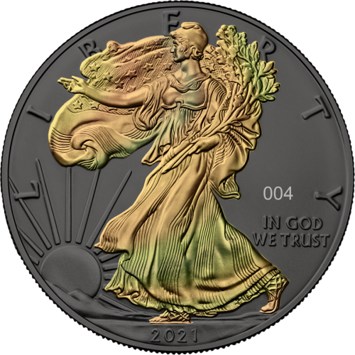 1 troy ounce zilveren munt gouden holo serie American Eagle 2021 voorkant