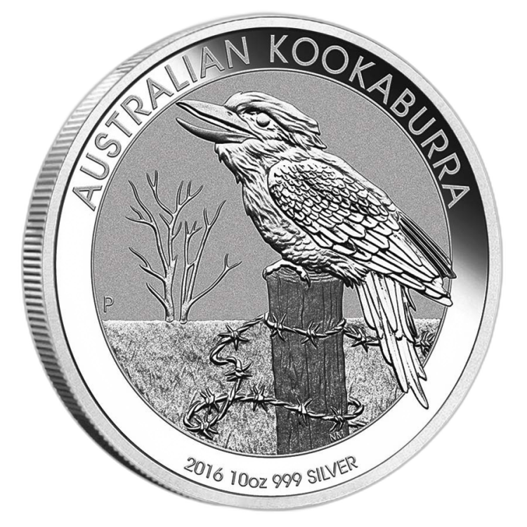 10 troy ounce zilver Kookaburra munt 2016 voorkant