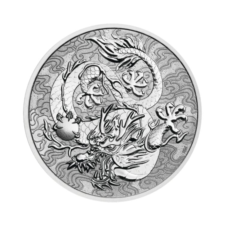 Zilveren munt Chinese mythen en legendes dragon 2021 voorkant