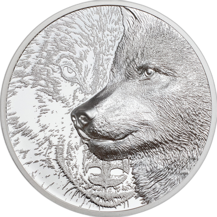 1 troy ounce zilveren munt Mystic Wolf 2021 Proof voorkant
