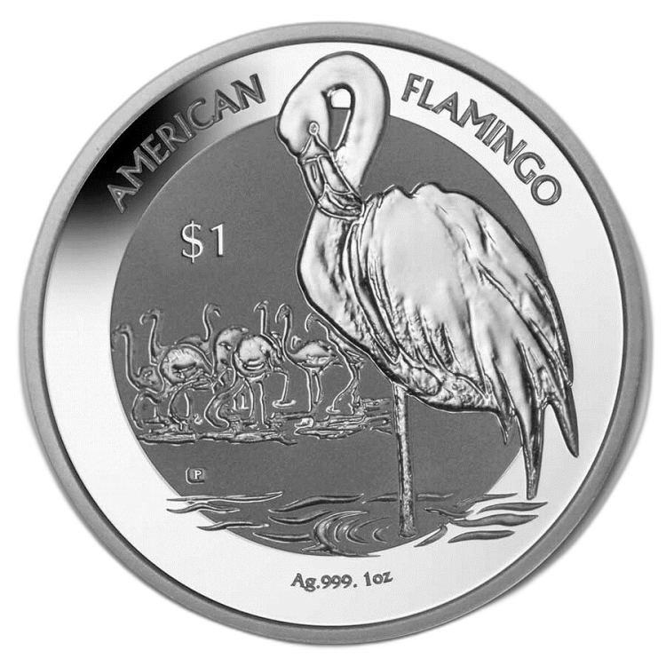 1 troy ounce zilveren munt Flamingo Virgin Islands 2021 voorkant