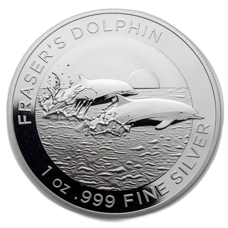 1 troy ounce zilveren munt Fraser's Dolphin 2021 voorkant